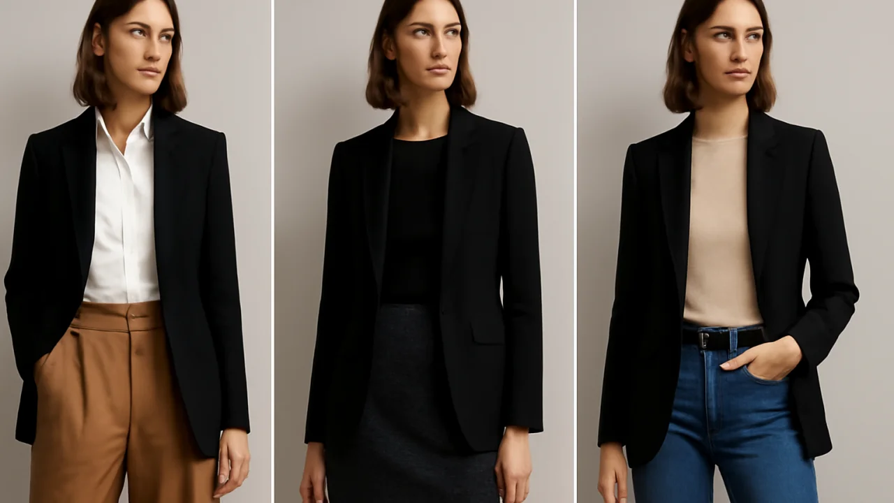📌 2️⃣ Siyah Blazer Ceket ile 3 Farklı Kombin – illustrative image